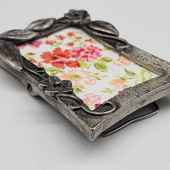Miniature Vintage Style Pewter Floral Picture Frame Fabric Insert 1.5x2" - Picture 9 of 12